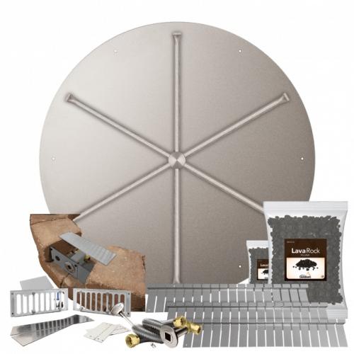 Firegear SRW Stone Paver Block Fire Pit Kit with 39 Inch Round Stainless Steel Natural Gas Flat Fire Pit Pan with 36 Inch Spur Burner and Match Light Ignition System