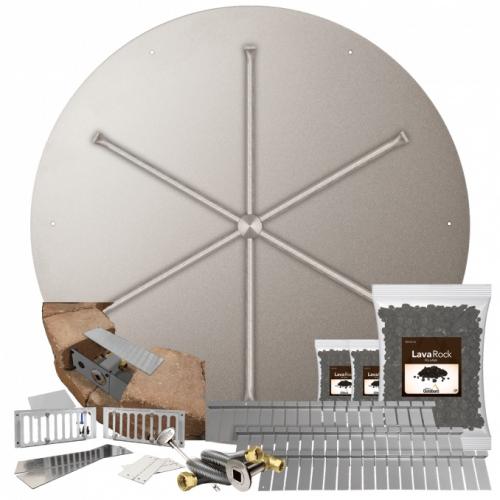 Firegear SRW Stone Paver Block Fire Pit Kit with 44 Inch Round Stainless Steel Natural Gas Flat Fire Pit Pan with 36 Inch Spur Burner and Match Light Ignition System