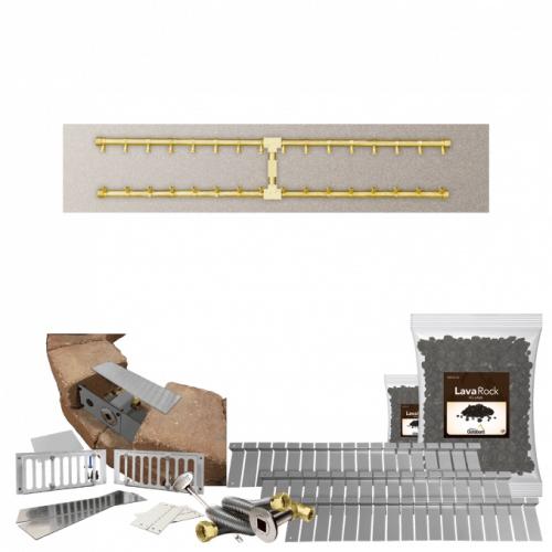 Firegear SRW Stone Paver Block Fire Pit Kit with 48 Inch by 10 Inch Stainless Steel Natural Gas Flat Fire Pit Pan with Pro Series Brass H Burner and Match Light Ignition System