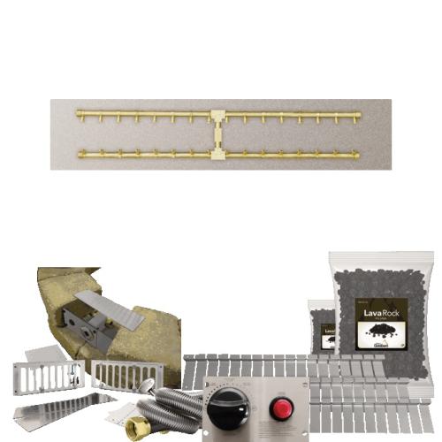 Firegear SRW Stone Paver Block Fire Pit Kit with 48 Inch by 10 Inch Stainless Steel Natural Gas Flat Fire Pit Pan with Pro Series Brass H Burner and Safety Pilot Spark Ignition System