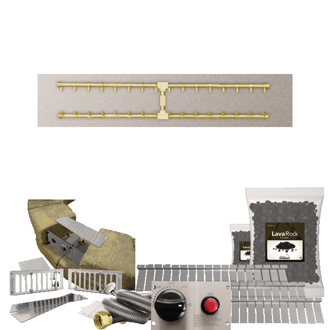 Firegear SRW Stone Paver Block Fire Pit Kit with 48 Inch by 10 Inch Stainless Steel Natural Gas Flat Fire Pit Pan with Pro Series Brass H Burner and Safety Pilot Spark Ignition System