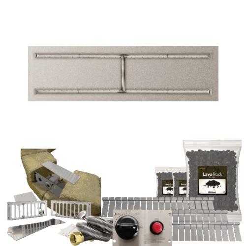 Firegear SRW Stone Paver Block Fire Pit Kit with 48 Inch by 14 Inch Stainless Steel Natural Gas Flat Fire Pit Pan with H Burner and Safety Pilot Spark Ignition System