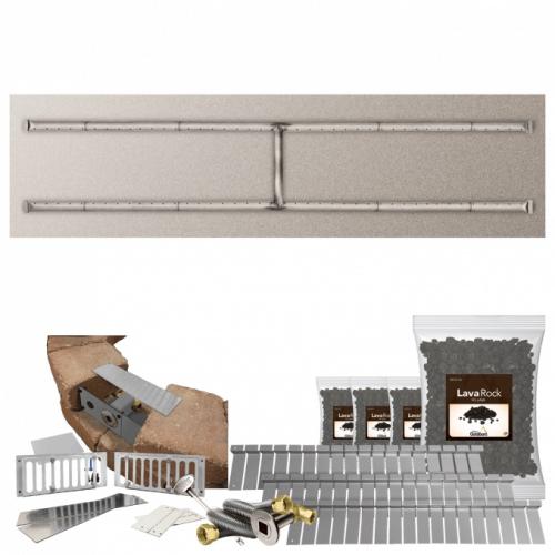 Firegear SRW Stone Paver Block Fire Pit Kit with 60 Inch by 16 Inch Linear Stainless Steel Natural Gas Flat Fire Pit Pan with H Burner and Match Light Ignition System