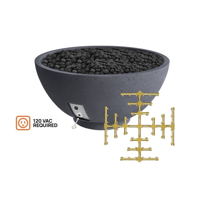 Firegear Sanctuary Pro Series 29 Inch Round Fire Table with Brass Propane Gas Snowflake Burner and Electronic Ignition System   Slate