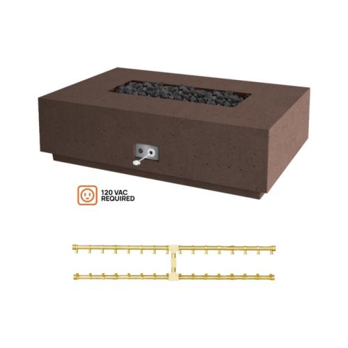 Firegear Sanctuary Pro Series 56 Inch Rectangular Fire Table with Brass Natural Gas Linear Burner and Electronic Ignition System   Chocolate