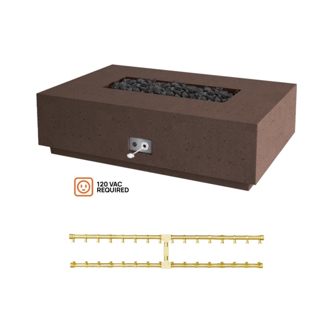 Firegear Sanctuary Pro Series 56 Inch Rectangular Fire Table with Brass Natural Gas Linear Burner and Electronic Ignition System   Chocolate