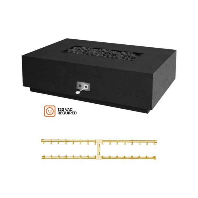 Firegear Sanctuary Pro Series 56 Inch Rectangular Fire Table with Brass Propane Gas Linear Burner and Electronic Ignition System   Raven