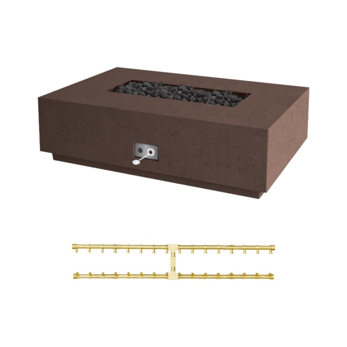 Firegear Sanctuary Pro Series 56 Inch Rectangular Fire Table with Brass Propane Gas Linear Burner and Match Light Ignition   Chocolate