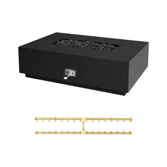 Firegear Sanctuary Pro Series 56 Inch Rectangular Fire Table with Brass Propane Gas Linear Burner and Match Light Ignition   Raven