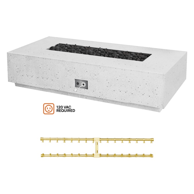 Firegear Sanctuary Pro Series 76 Inch Rectangular Fire Table with Brass Natural Gas Linear Burner and Electronic Ignition System   Arctic