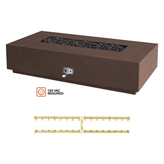 Firegear Sanctuary Pro Series 76 Inch Rectangular Fire Table with Brass Propane Gas Linear Burner and Electronic Ignition System   Chocolate