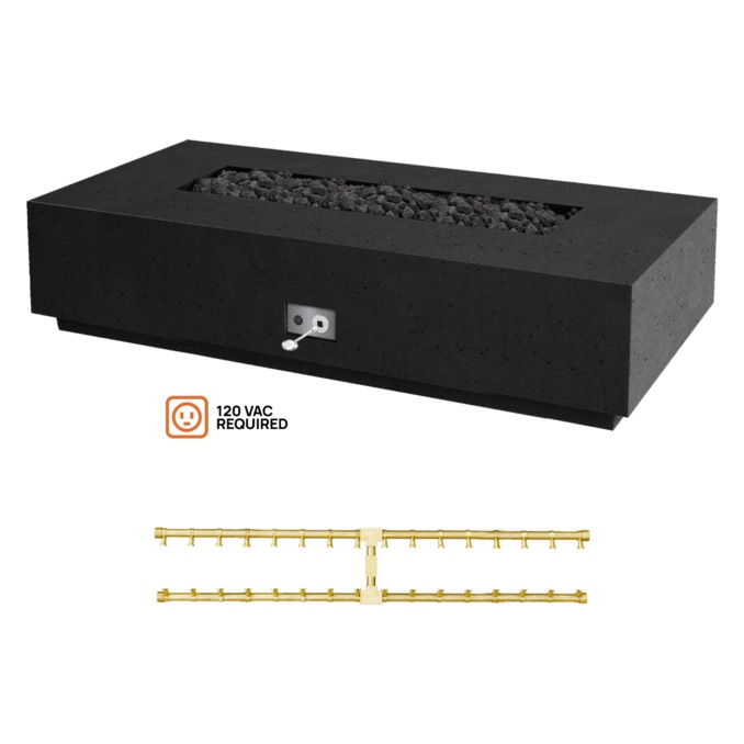 Firegear Sanctuary Pro Series 76 Inch Rectangular Fire Table with Brass Natural Gas Linear Burner and Electronic Ignition System   Raven