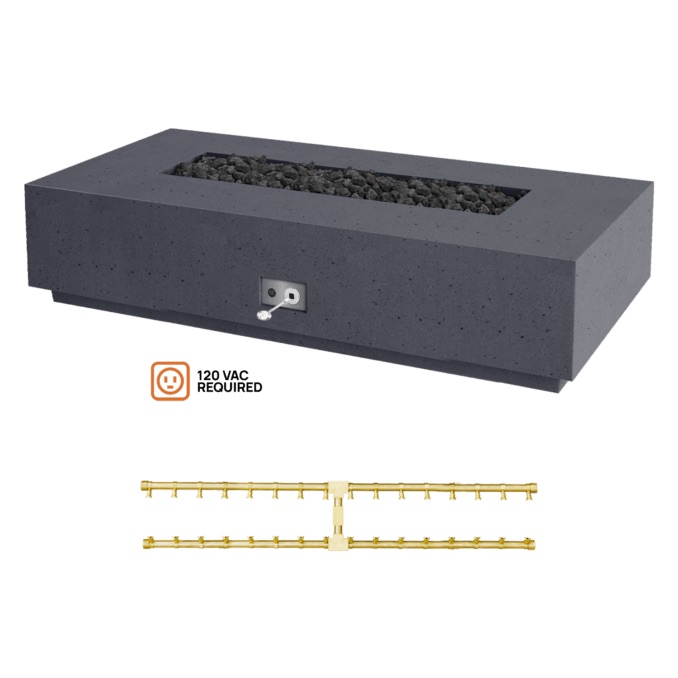 Firegear Sanctuary Pro Series 76 Inch Rectangular Fire Table with Brass Natural Gas Linear Burner and Electronic Ignition System   Slate