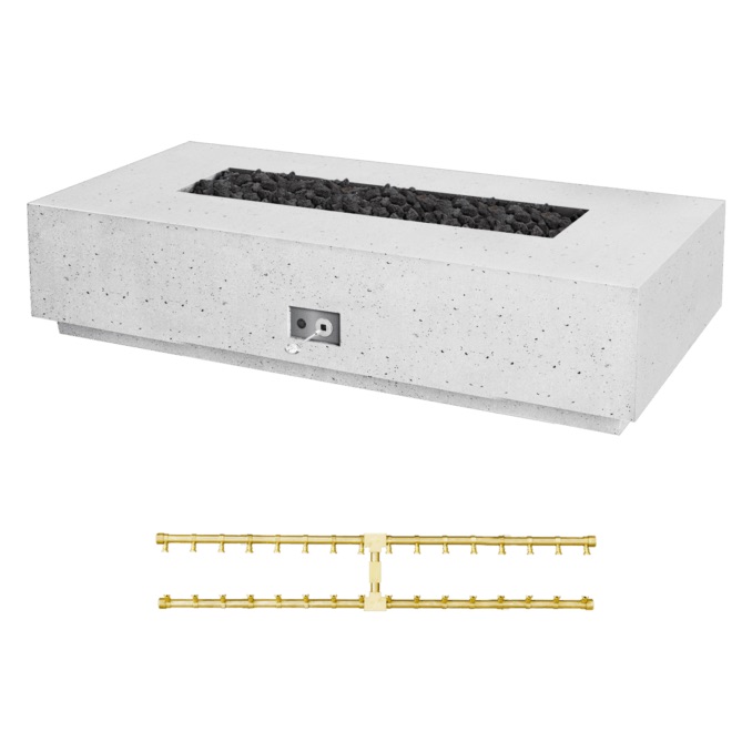 Firegear Sanctuary Pro Series 76 Inch Rectangular Fire Table with Brass Propane Gas Linear Burner and Match Light Ignition   Arctic