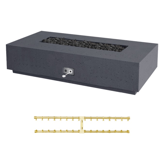 Firegear Sanctuary Pro Series 76 Inch Rectangular Fire Table with Brass Natural Gas Linear Burner and Match Light Ignition   Slate