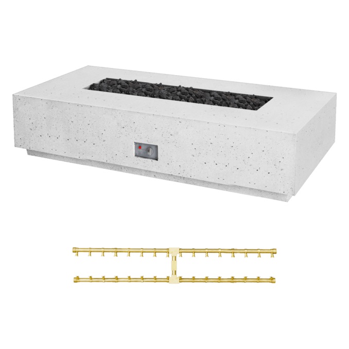 Firegear Sanctuary Pro Series 76 Inch Rectangular Fire Table with Brass Propane Gas Linear Burner and Spark Ignition System   Arctic