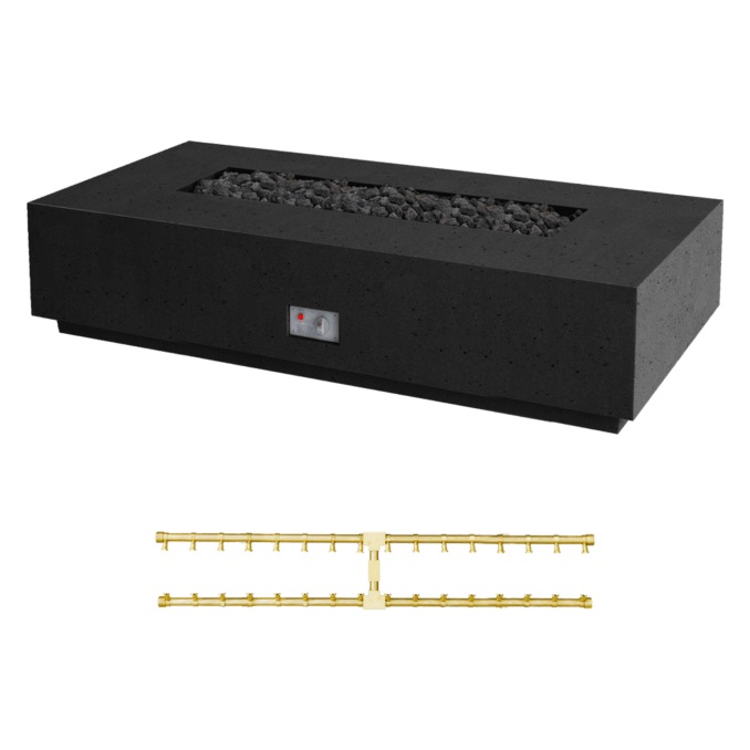 Firegear Sanctuary Pro Series 76 Inch Rectangular Fire Table with Brass Natural Gas Linear Burner and Spark Ignition System   Raven