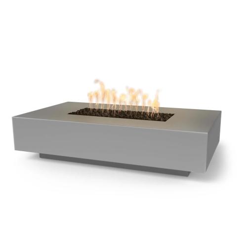 The Outdoor Plus Cabo 56 Inch Rectangular GFRC Concrete Propane Gas Fire Pit Table with Match Lit Ignition   Natural Gray