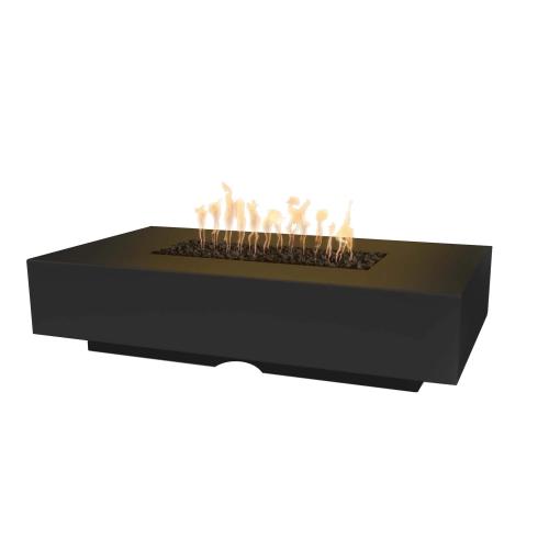 The Outdoor Plus Cabo 66 Inch Rectangular GFRC Concrete Propane Gas Fire Pit Table with Match Lit Ignition   Black