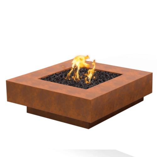 The Outdoor Plus Cabo 48 Inch Square Corten Steel Propane Gas Fire Pit Table with Match Lit Ignition