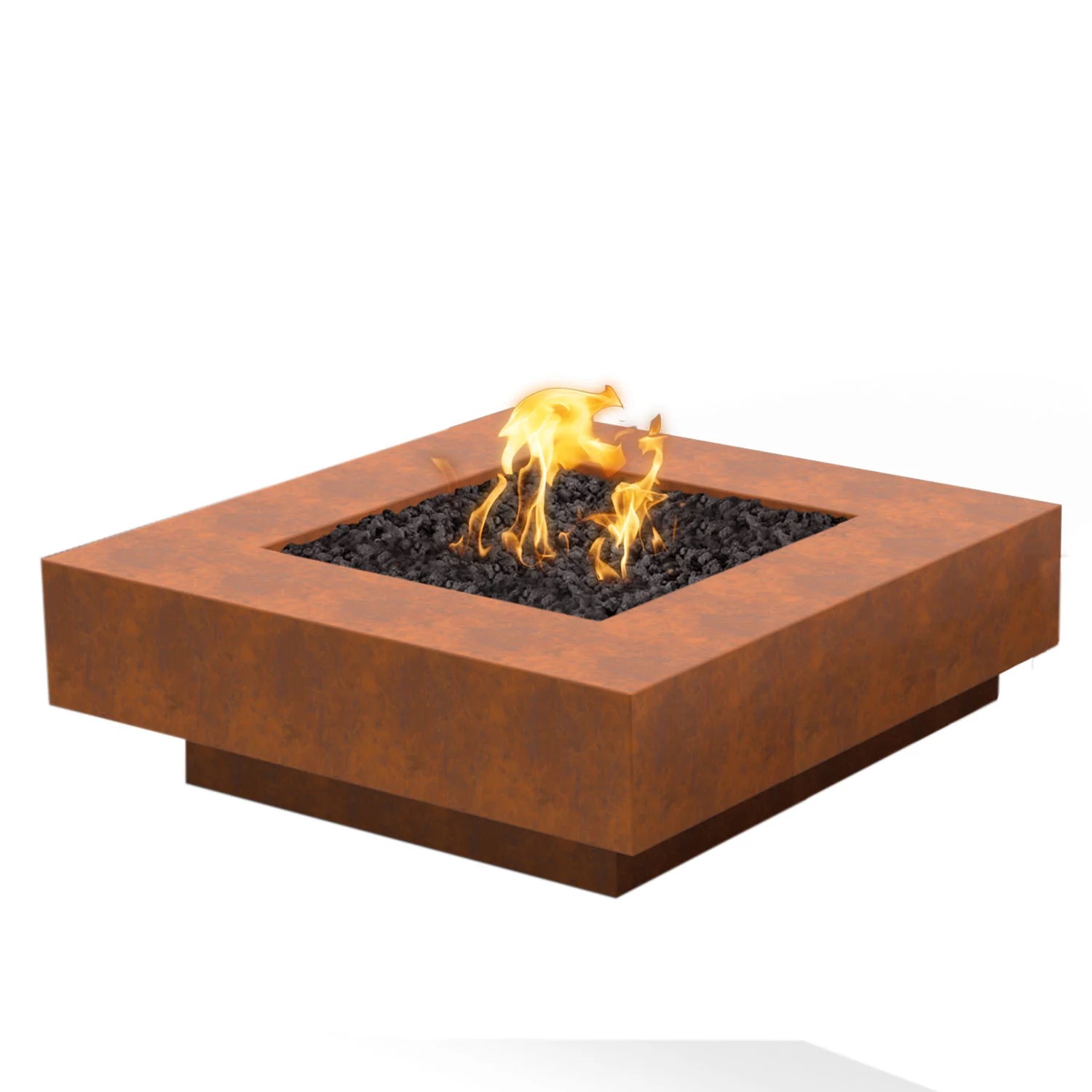 The Outdoor Plus Cabo 48 Inch Square Corten Steel Propane Gas Fire Pit Table with Match Lit Ignition