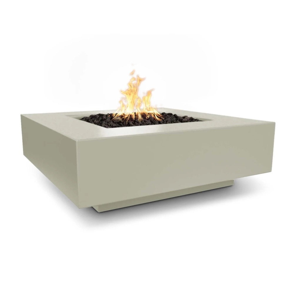 The Outdoor Plus Cabo 48 Inch Square GFRC Concrete Propane Gas Fire Pit Table with Match Lit Ignition   Ash