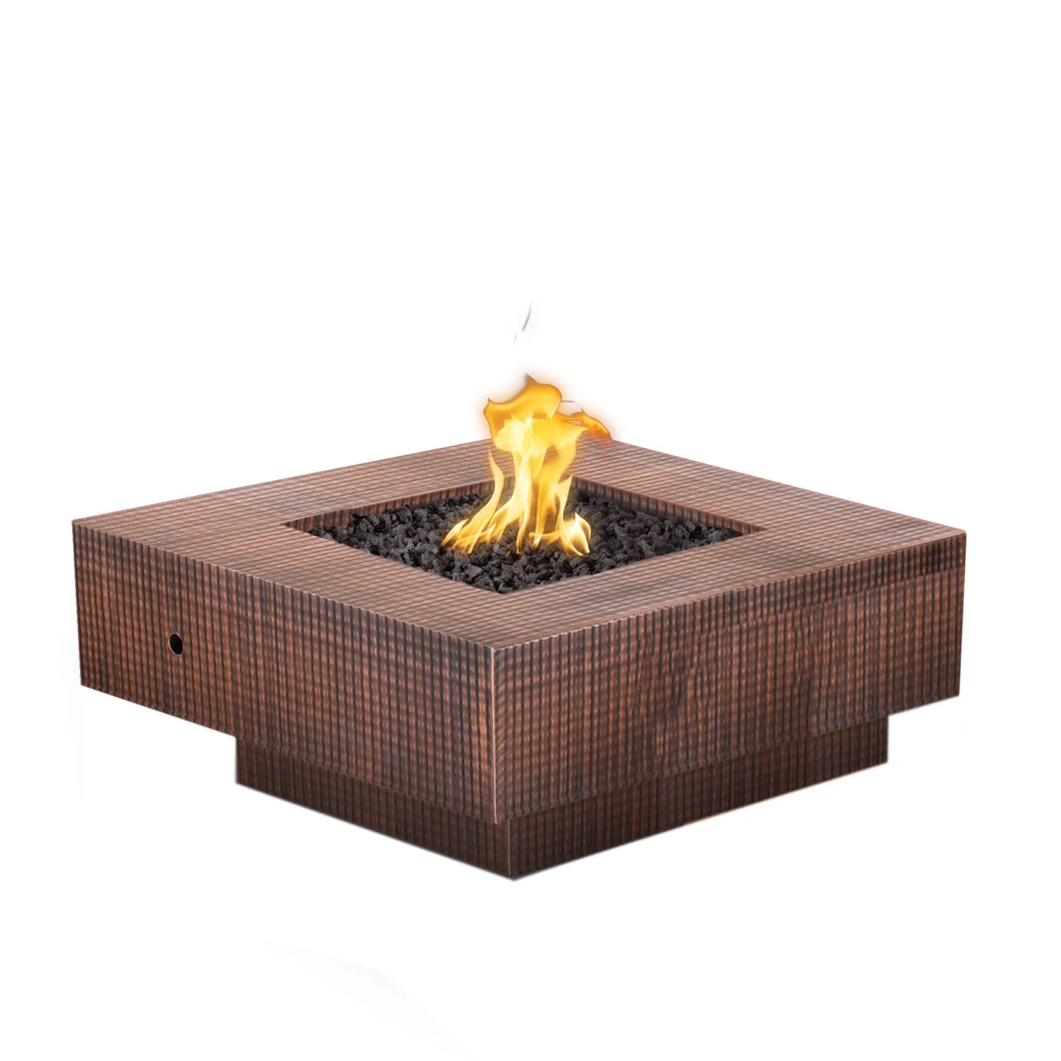 The Outdoor Plus Cabo 48 Inch Square Hammered Copper Propane Gas Fire Pit Table with Match Lit Ignition