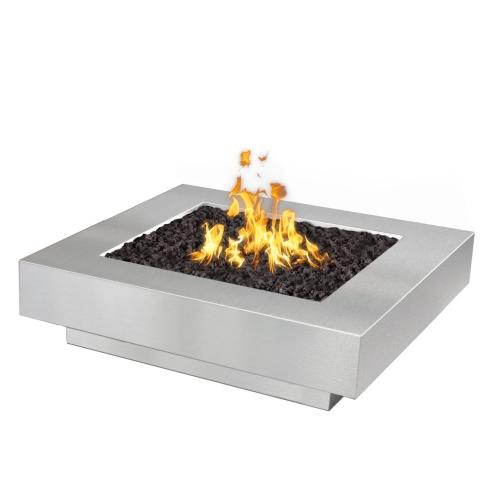 The Outdoor Plus Cabo 48 Inch Square Stainless Steel Propane Gas Fire Pit Table with Match Lit Ignition