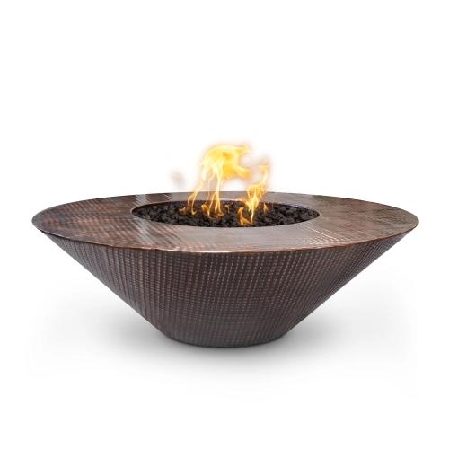The Outdoor Plus Cazo 48 Inch Round Hammered Copper Propane Gas Fire Pit Table with Plug  and  Play Ignition