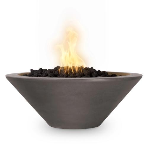 The Outdoor Plus Cazo 24 Inch Round GFRC Concrete Propane Gas Fire Bowl with Match Lit Ignition   Chestnut