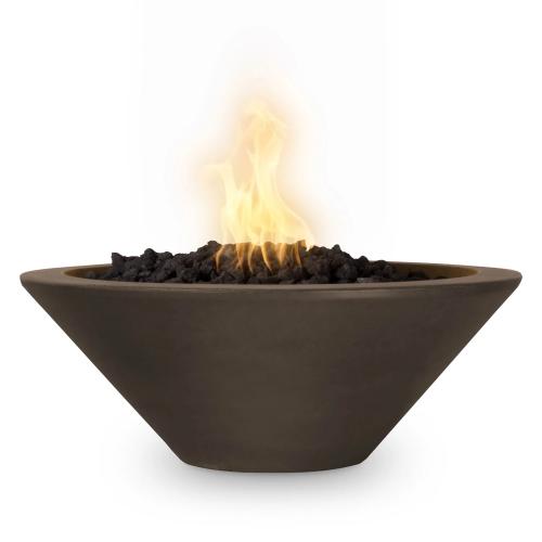 The Outdoor Plus Cazo 36 Inch Round GFRC Concrete Propane Gas Fire Bowl with Match Lit Ignition   Chocolate