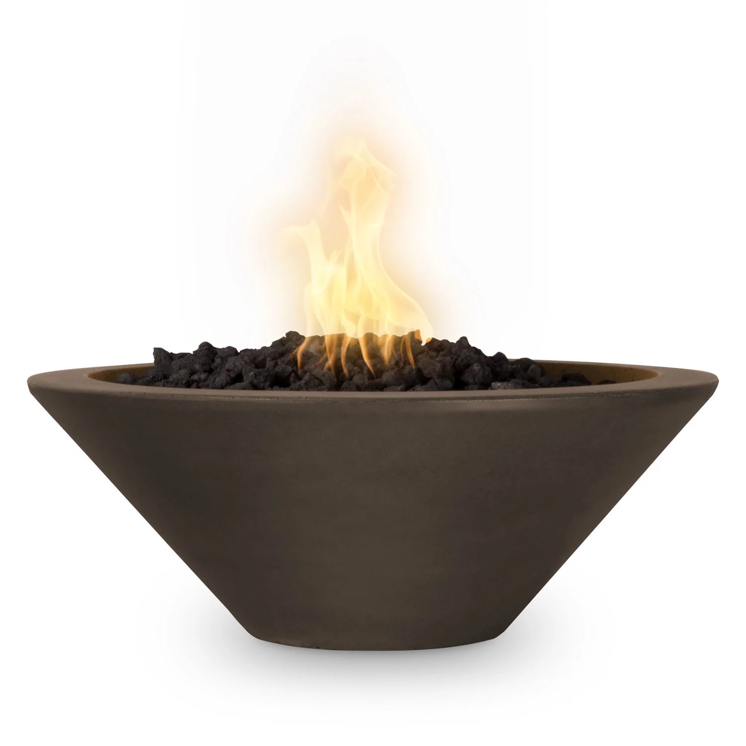 The Outdoor Plus Cazo 36 Inch Round GFRC Concrete Propane Gas Fire Bowl with Match Lit Ignition   Chocolate