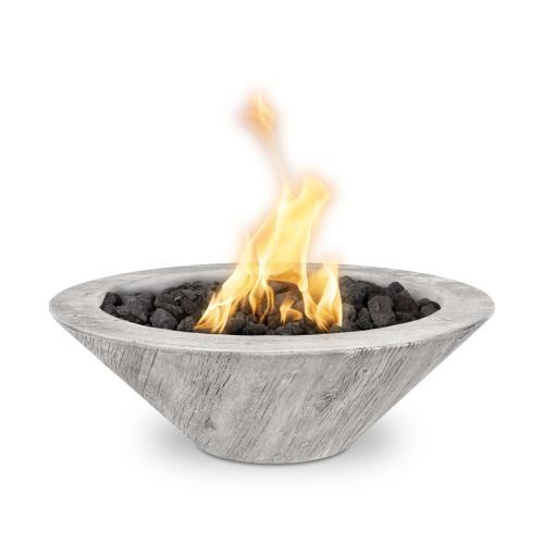 The Outdoor Plus Cazo 32 Inch Round GFRC Concrete Propane Gas Fire Bowl with Match Lit Ignition   Ivory Wood Grain