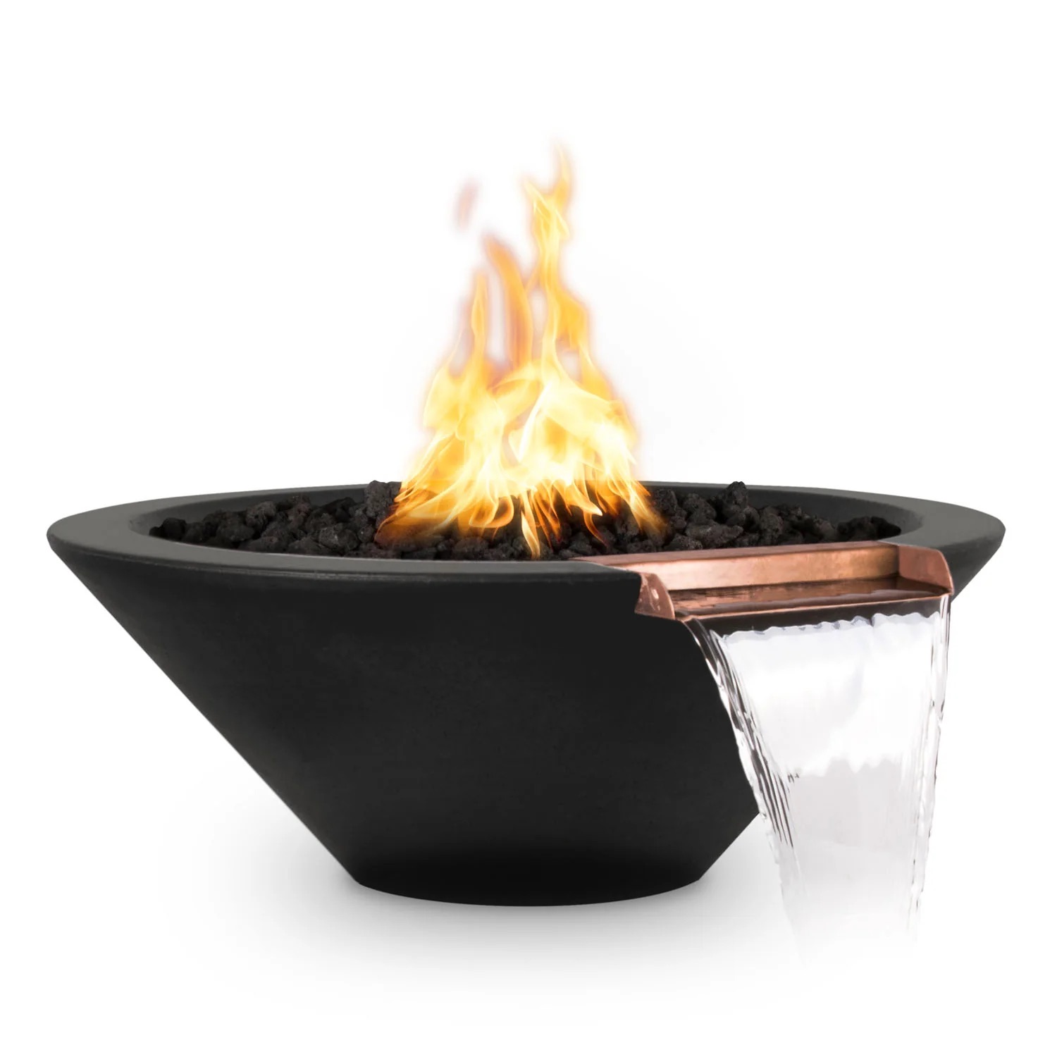 The Outdoor Plus Cazo 36 Inch Round GFRC Concrete Propane Gas Fire  and  Water Bowl with Match Lit Ignition   Black
