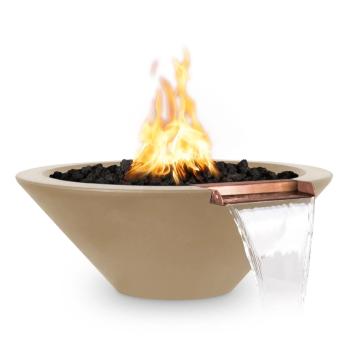 The Outdoor Plus Cazo Round GFRC Concrete Gas Fire and Water Bowl Brown350