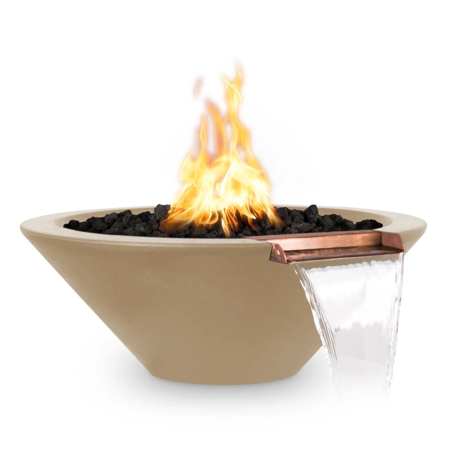 The Outdoor Plus Cazo 36 Inch Round GFRC Concrete Propane Gas Fire  and  Water Bowl with Match Lit Ignition   Brown