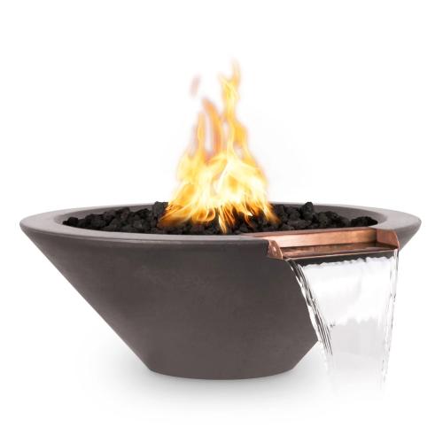 The Outdoor Plus Cazo 36 Inch Round GFRC Concrete Propane Gas Fire  and  Water Bowl with Match Lit Ignition   Chestnut