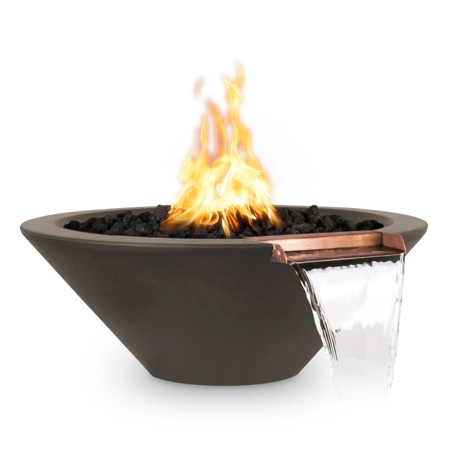 The Outdoor Plus Cazo 24 Inch Round GFRC Concrete Propane Gas Fire  and  Water Bowl with Match Lit Ignition   Chocolate