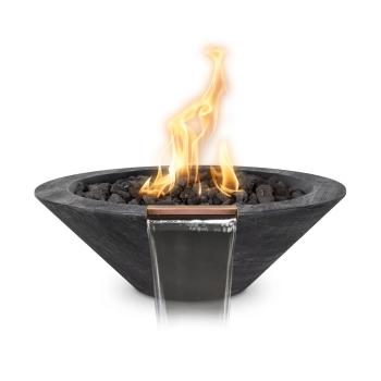 The Outdoor Plus Cazo Round GFRC Concrete Gas Fire and Water Bowl Ebony Wood Grain350