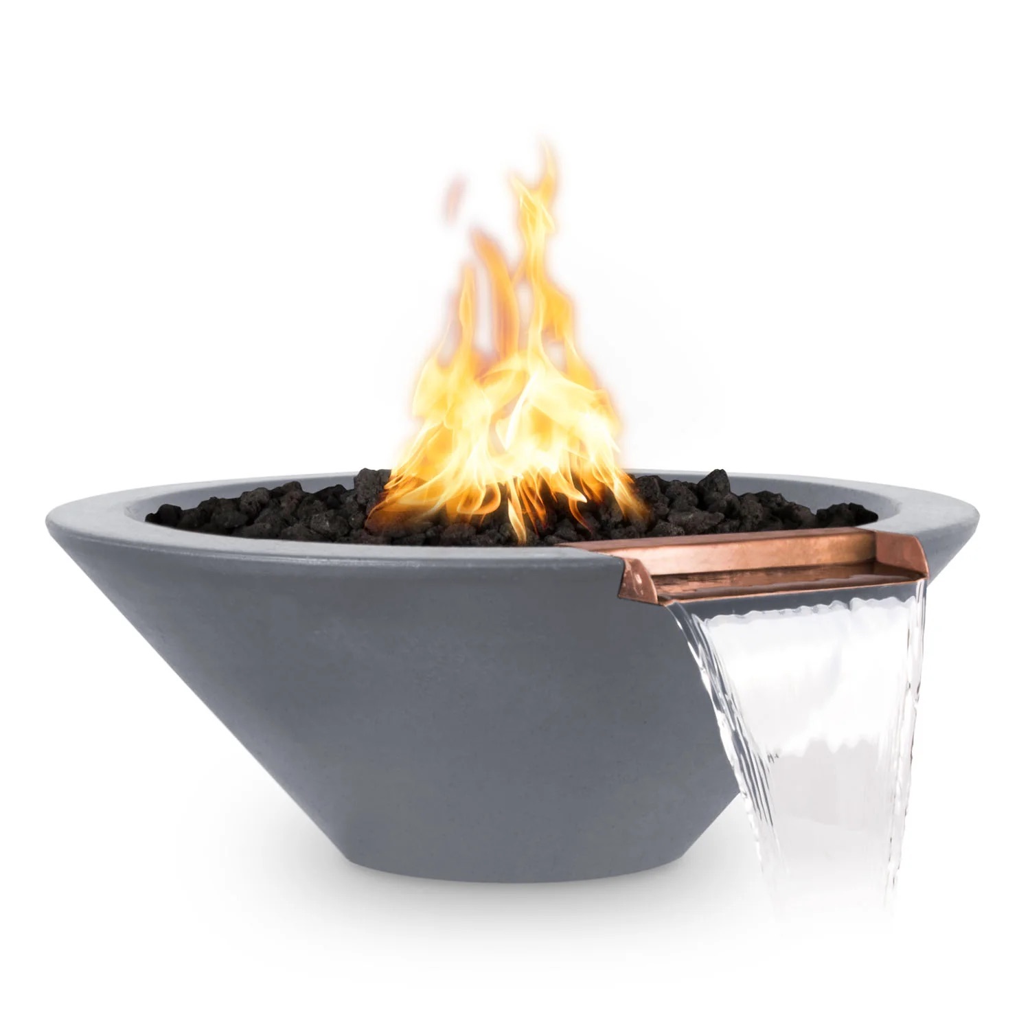 The Outdoor Plus Cazo 24 Inch Round GFRC Concrete Propane Gas Fire  and  Water Bowl with Match Lit Ignition   Gray