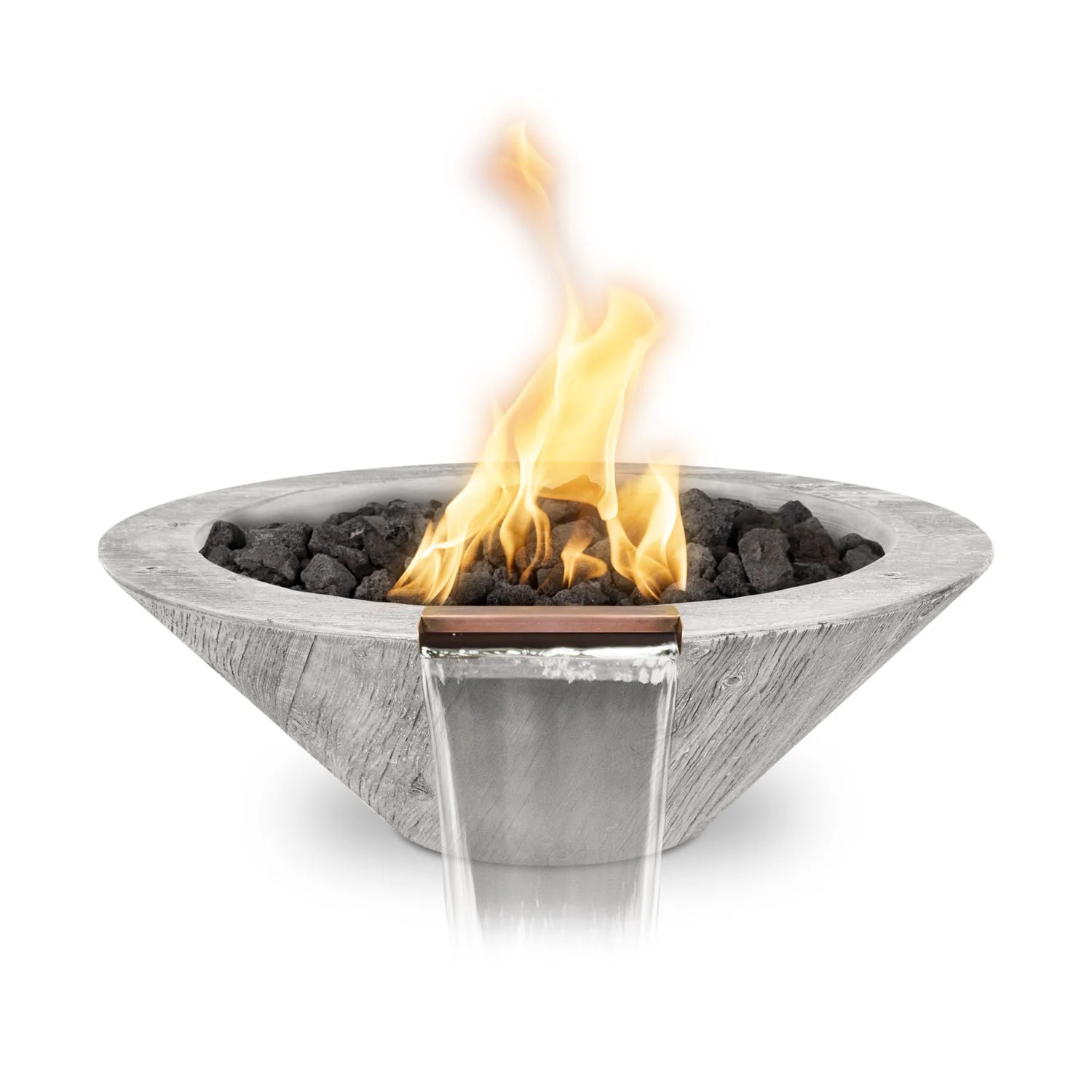The Outdoor Plus Cazo 32 Inch Round GFRC Concrete Propane Gas Fire  and  Water Bowl with Match Lit Ignition   Ivory Wood Grain