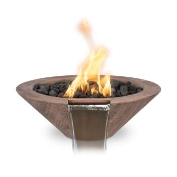 The Outdoor Plus Cazo Round GFRC Concrete Gas Fire and Water Bowl Oak Wood Grain350