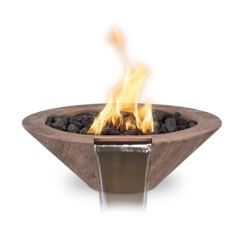 The Outdoor Plus Cazo 32 Inch Round GFRC Concrete Propane Gas Fire  and  Water Bowl with Match Lit Ignition   Oak Wood Grain