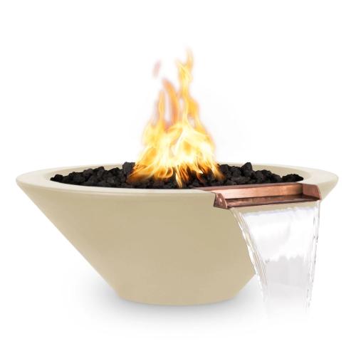 The Outdoor Plus Cazo 36 Inch Round GFRC Concrete Propane Gas Fire  and  Water Bowl with Match Lit Ignition   Vanilla