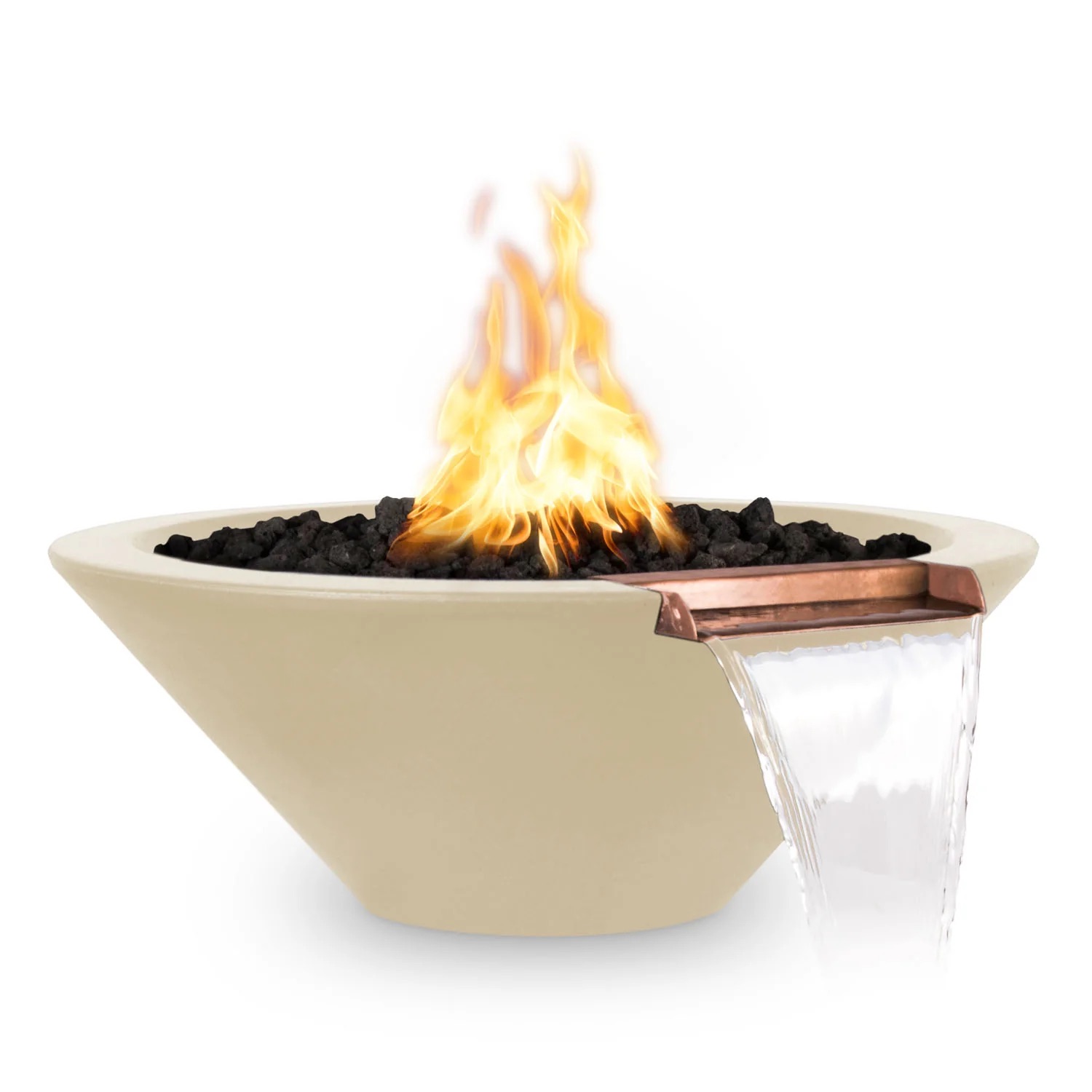 The Outdoor Plus Cazo 36 Inch Round GFRC Concrete Propane Gas Fire  and  Water Bowl with Match Lit Ignition   Vanilla