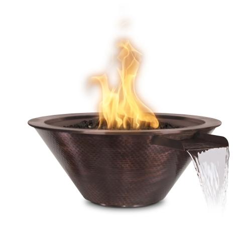 The Outdoor Plus Cazo 24 Inch Round Hammered Copper Propane Gas Fire  and  Water Bowl with Match Lit Ignition