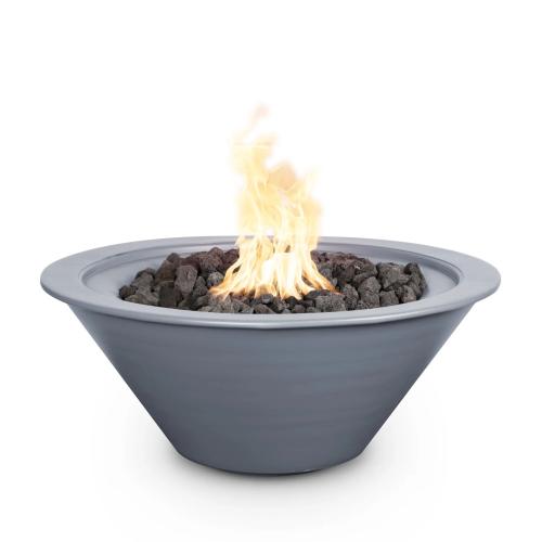 The Outdoor Plus Cazo 30 Inch Round Powder Coated Steel Propane Gas Fire Bowl with Match Lit Ignition   Gray