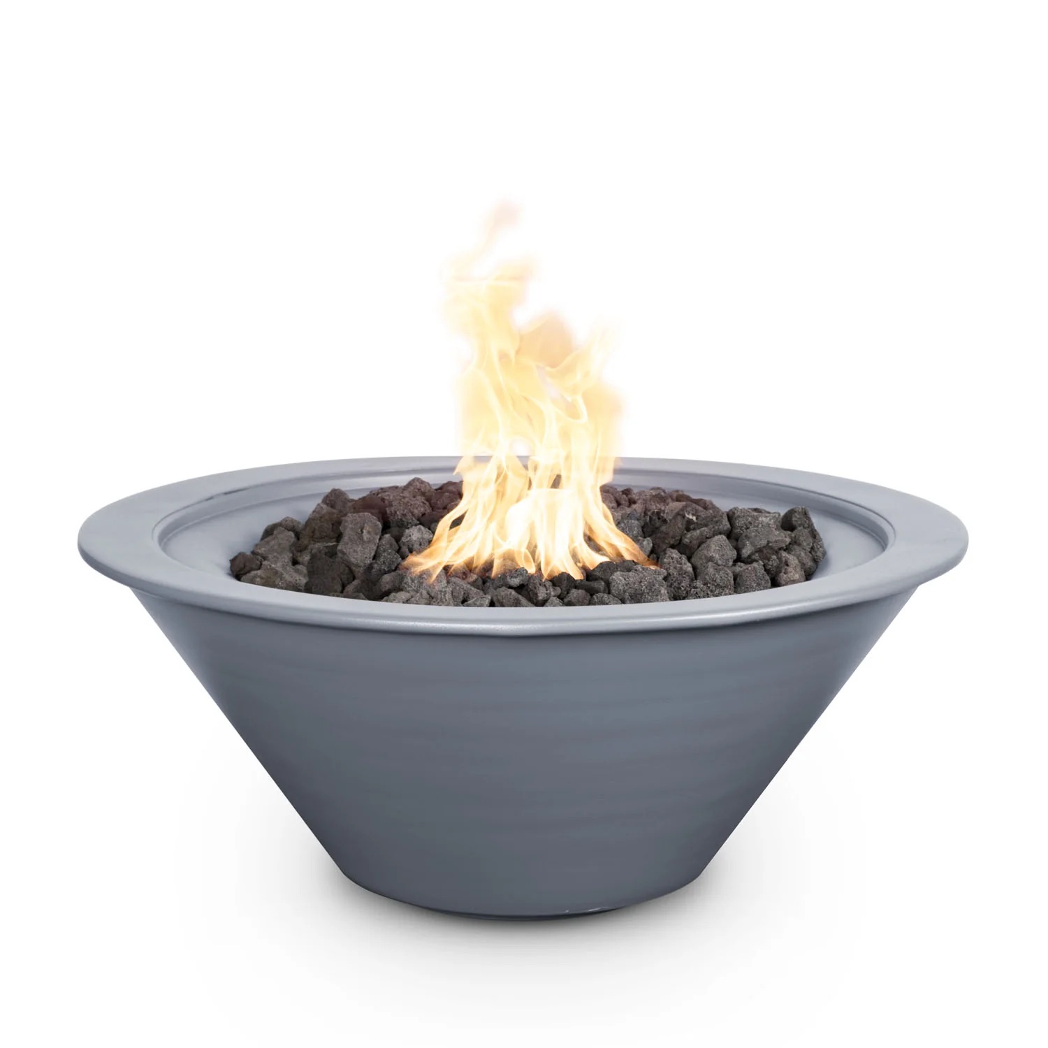 The Outdoor Plus Cazo 30 Inch Round Powder Coated Steel Propane Gas Fire Bowl with Match Lit Ignition   Gray