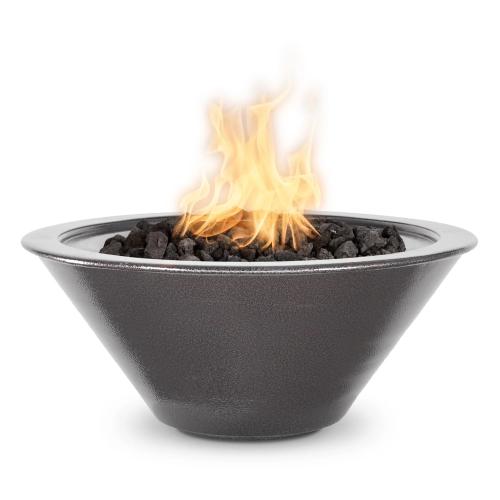 The Outdoor Plus Cazo 36 Inch Round Powder Coated Steel Propane Gas Fire Bowl with Match Lit Ignition   Silver Vein