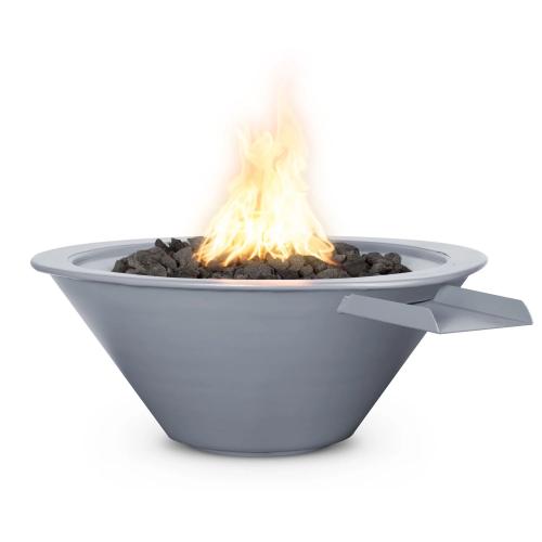 The Outdoor Plus Cazo 36 Inch Round Powder Coated Steel Propane Gas Fire  and  Water Bowl with Match Lit Ignition   Gray